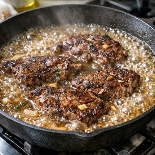 Step 4: Add Broth and Return Beef to the Skillet