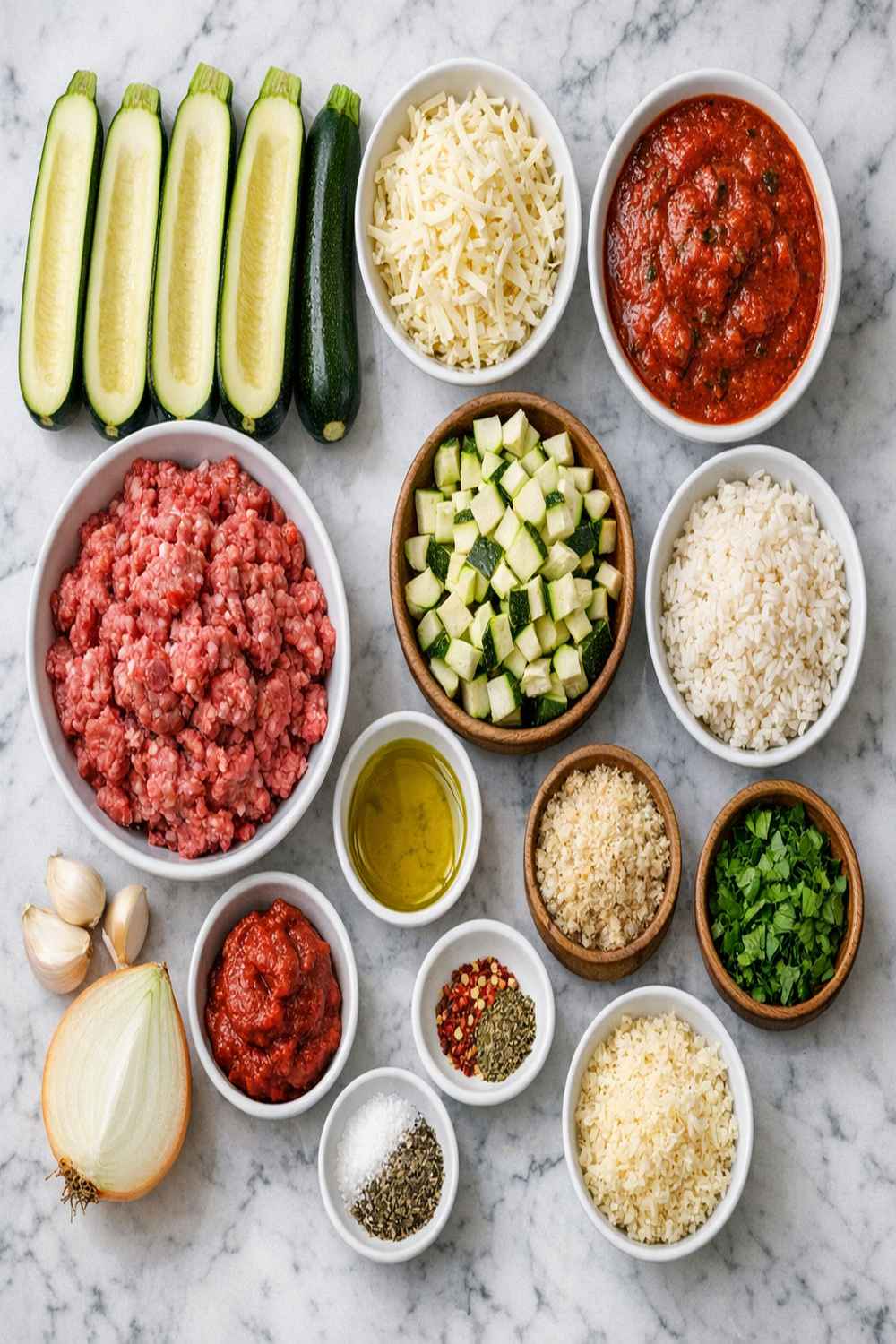 Ground Beef Stuffed Zucchini Boat Recipe ingredients
